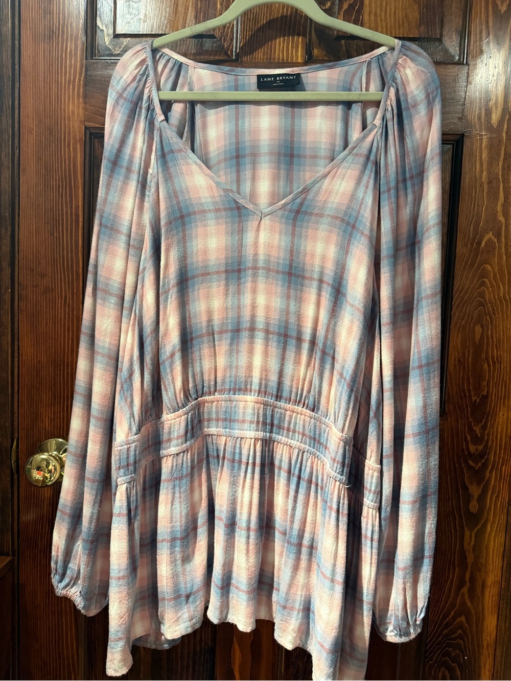 Lane Bryant Pink & Blue Plaid Peasant Blouse